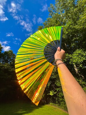 Holographic Hand Fan | Rave Fan | Iridescent Fan | Large Folding Fan | Clack Fan | Fairy Accessories | Bridesmaid Gifts | Fae Accessories - image2
